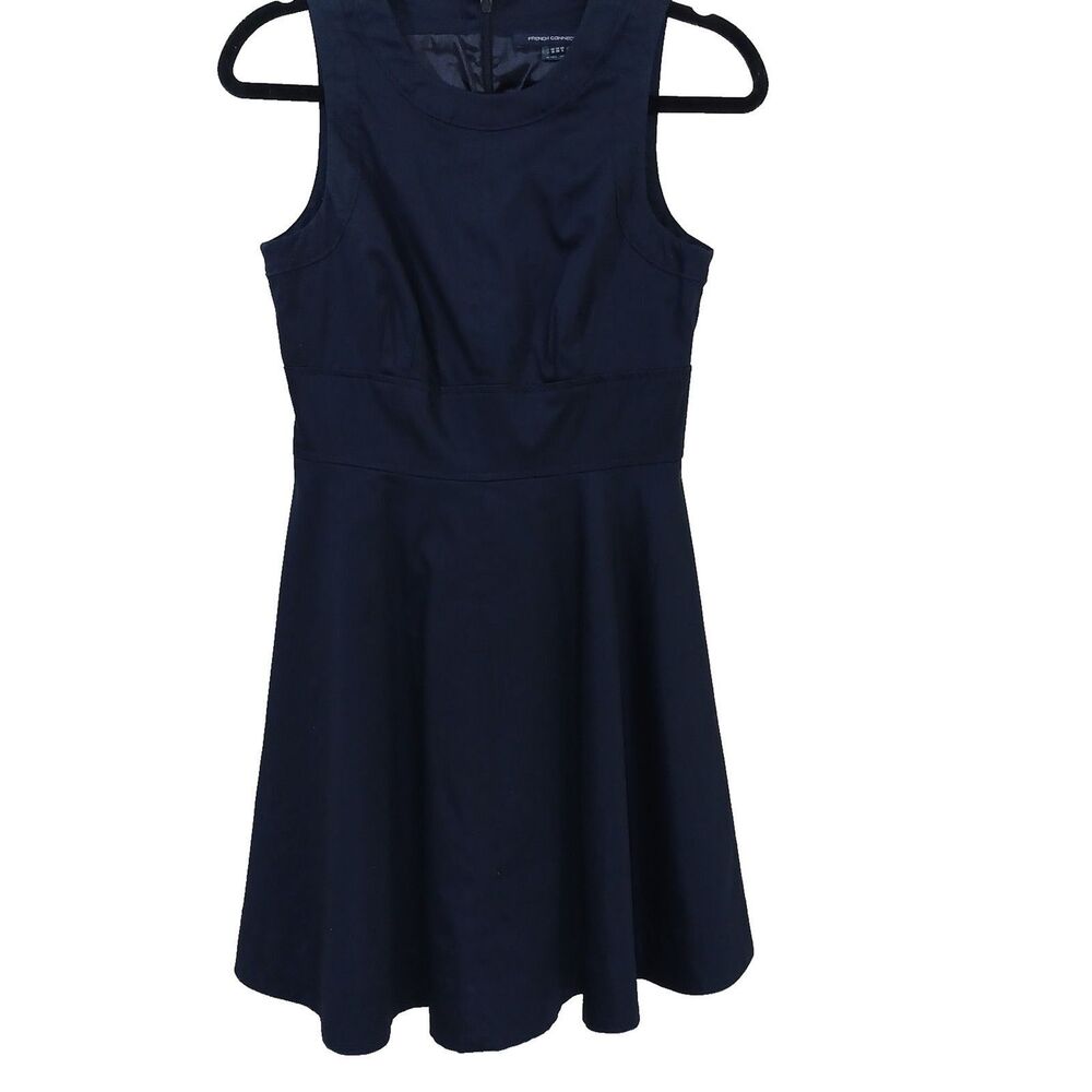 French Connection Women's Fit & Flare Dress Navy Blue Classic Boat Neck Size 6 - Picture 3 of 7